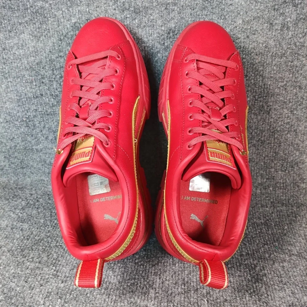 Puma Mayze Sneakers Women 9.5 Red Gold Platform Leather Determined